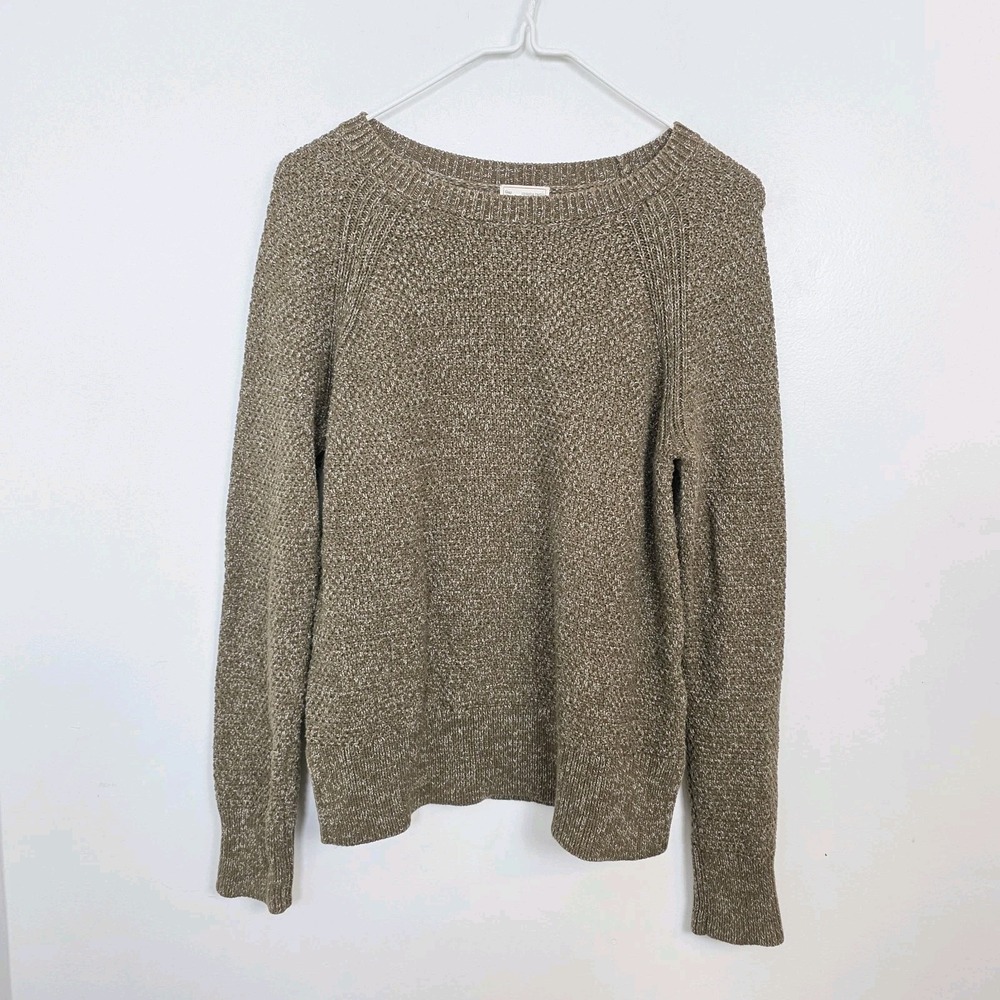 Gap Olive Green White Knit Classic Casual Everyday Neutral Cotton Sweater Size M